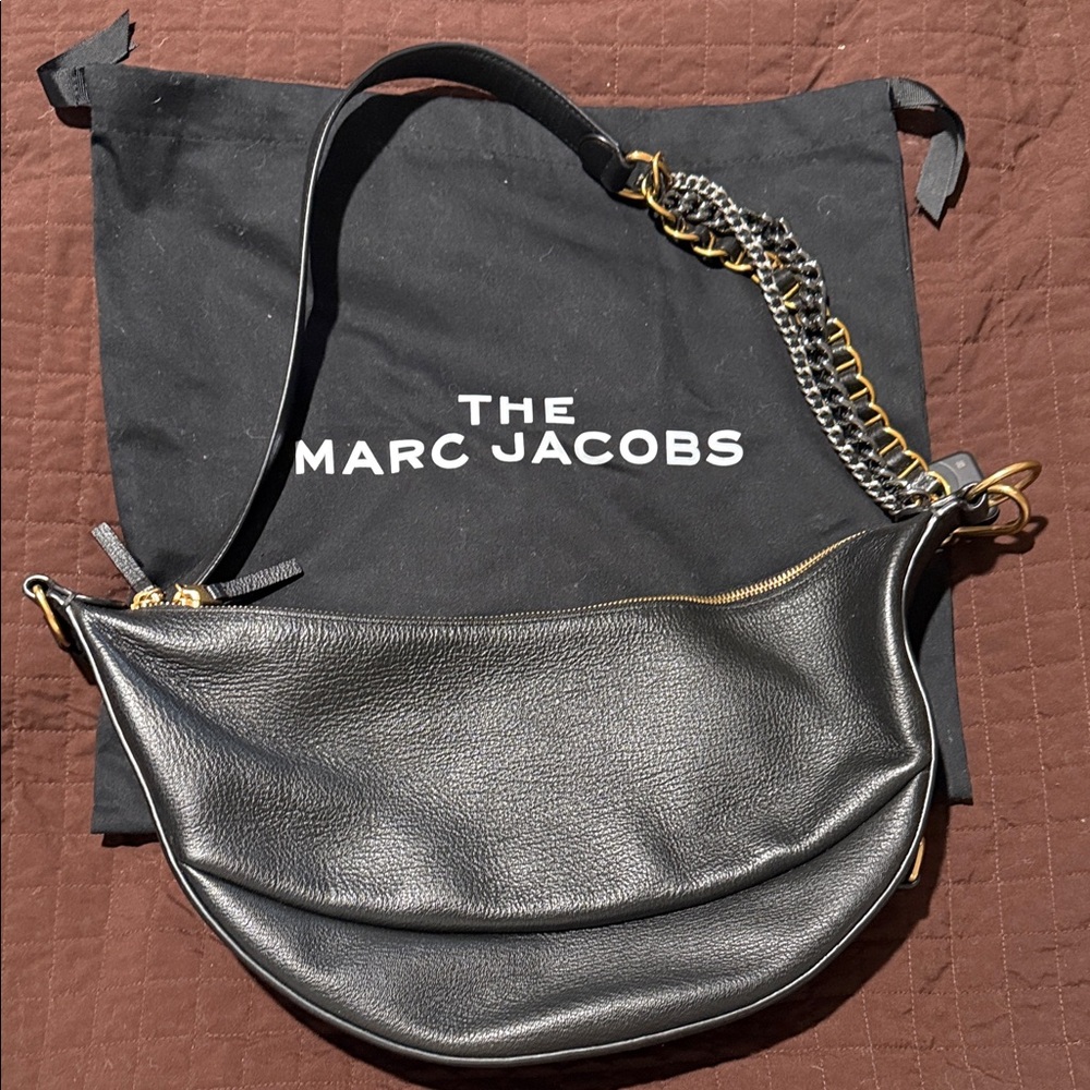 Marc Jacobs Black Leather Hobo Bag with Chain Detail